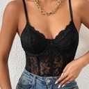 COZYEASE Women's Lace Bustier Cami Bodysuit Plain Sleeveless Slim Fit Sheer Mesh Corset Top Romper, Medium
