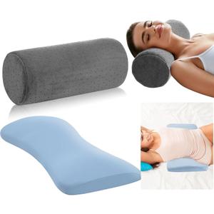 Ripeng 2 Pcs Round Cervical Roll Cylinder Bolster Neck Pillow and Memory Foam Lumbar Support Pillow for Bed Sleeping Lower Back Pain Support with Removable Washable Cover