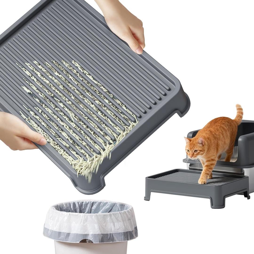 Litter Box Steps Ramp for Older Cats - Washable with Filter, Fits Elevated Boxes, 14x10x2.5 Inch, Ideal for Senior & Small Cats