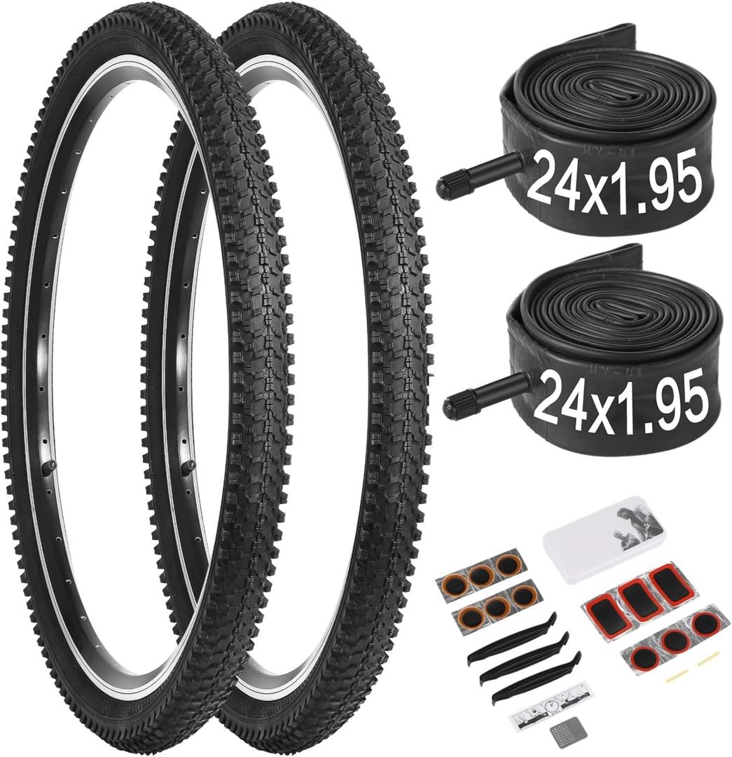 24/26x1.95 Bike Tire, 2 Pack 24/26x1.95 Folding Bicycle Tire and Tube, 24/26 Inch Mountain Bike Tires,Replaceable 26/24 Inch Bike Tires with Repair Tools for MTB,BMX