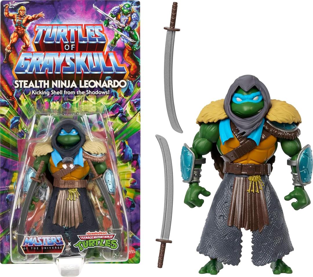 Masters of The Universe Origins Turtles of Grayskull Stealth Ninja Leonardo Posable Action Figure Toy, Teenage Mutant Ninja & Motu Crossover