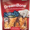 DreamBone Spirals Variety Pack Rawhide-Free Dog Treats, 32 Count | Daily Chew, Digests Safely and Completely, Made With Real Protein, Chicken, Beef and Pork, For Adult Dogs (EXP 09/15/27)