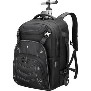 2-in-1 Large Rolling Laptop Backpack for Women Men, 50L Backpack with Wheels, USB Charging Port, TSA Lock & Shoe Compartment Carry On Luggage for Travel, College, Sports, Gym, Weekend Trip