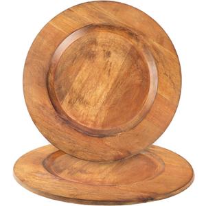 Alpha Living Home Wood Charger Plate Set of 2 - Round Serving Platters Rustic Chargers for Home Dcor Charcuterie Appetizer & Dining - Hardwood Platter Handcrafted Versatile Durable 13 inch (Brown) (Mocha Carob)