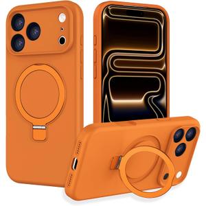 IYH Magnetic Case for iPhone 17 Pro Max 6.9" with Invisible Stand [16FT Military Protection] Liquid Silicone Cover, Orange