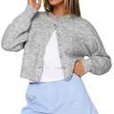 Cioatin Women Y2K Open Front Button Down Crop Sweater Cardigan Long Sleeve Lightweight Knit Pullover Fall Outfits Tops Heather Gray S
