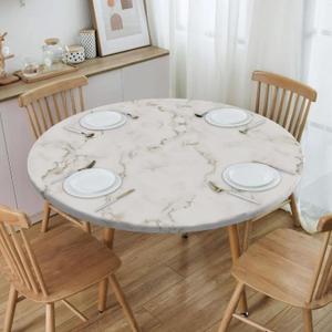 bnhjsdw Elastic Round Tablecloth Fit for 45-54” Tables, Round Fitted Table Cloth with Elastic Edge, Water Resistant Washable Table Covers for Dining Room, Party & Kitchen Decor