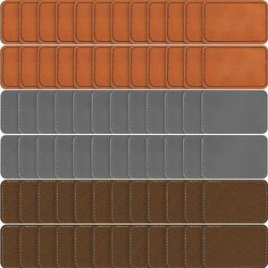 Dunzy 60 Pcs Blank Leatherette Hat Patches with Adhesive Rustic Leatherette Rectangle Patch Faux Leather Patches for Hats Custom Fabric Repair Sew Laser Supplies (Khaki, Gray, Golden Brown,3 x 2 Inch)