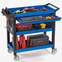 3 Tier Tool Cart on Wheels, Heavy Duty Metal Rolling with Drawers and Pegboards, 660 LBS Load Capacity Tool Storage Cart, Industrial Utility for Garage, Warehouse, Workshop, Blue Black