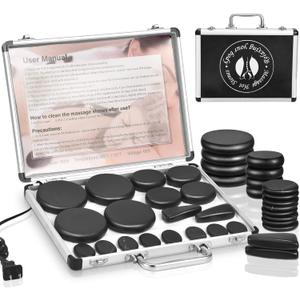 18PCS Hot Stones for Massage with Warmer, Hot Stones Massage Set with Warmer Kit Basalt Hot Rocks Massage Stone for Spa Warming Therapy Pain Relie