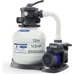 AQUASTRONG Sand Filter Pump for Above Ground Pool, Pool Pumps Above Ground with Timer, Pool Sand Filter with 6-Way Valve,Improved Circulation and Filtration,12in, up to 9000 Gallons
