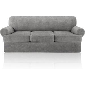 4 Piece T Cushion Sofa Slipcovers Stretch Couch Slip Cover for 3 Cushion Couch Sofa, Machine Washable for Living Room (Light Gray, 3 Cushions)