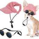 Jadive Small Dog Sun Hat with Ear Holes, Dog Cat Sunglasses with Anti-Slip Silicone Rope Baseball Cap Adjustable Puppy Sunbonnet Headdress Beach Visor Hat for Puppies Summer Outdoor (Pink, S)
