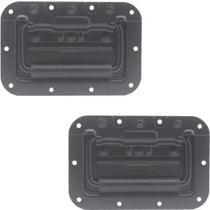 2PCS Spring Loaded Pull Handle, Heavy Duty Furniture Hardware Cover Ring Handle for Box Chest Case Cabinet Speaker with Rubber Grip Surface Mounted (Black Iron 162x107x13mm/6.4x4.2x0.5'')