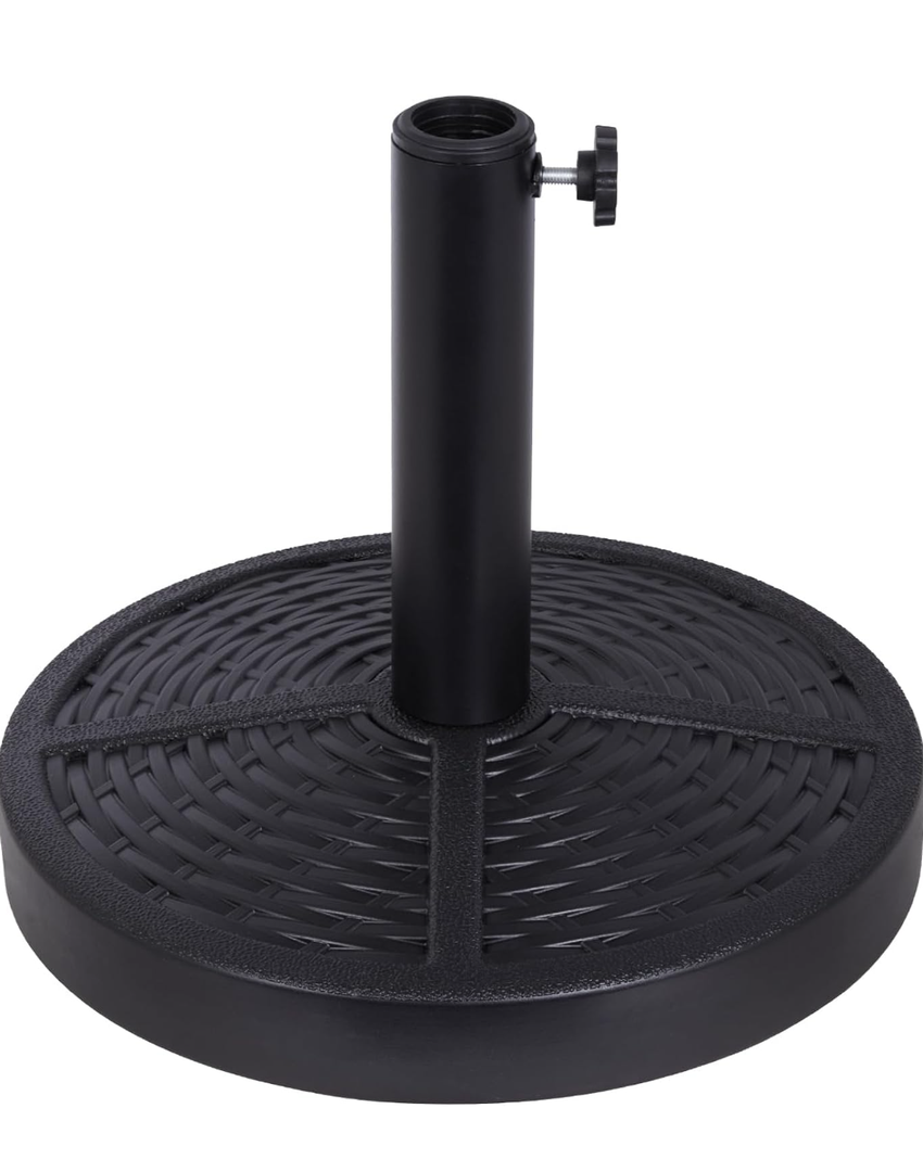 Outsunny 21 lbs. Market Umbrella Base Holder 18" Heavy Duty Round Parasol Stand with Rattan Design for Patio, Black