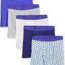 Amazon Essentials Men's Breathable Cotton Underwear Boxer Briefs, Tag-Free, Pack of 5, Black Rugby Print/Grey Heather/Royal Blue/Sky Blue Mixed Print/White, Large