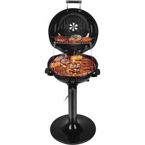 Electric BBQ Grill Techwood 15-Serving Indoor/Outdoor Electric Grill for Indoor & Outdoor Use, Double Layer Design, Portable Removable Stand Grill, 1600W (Stand Black BBQ Grills)