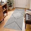 YIHOUSE 2x6 Kitchen Runner Rug Non Slip Washable, Black and White Striped Rug Runners for Entryway Hallway Non Skid, Modern Geometric Carpet Runner for Bathroom Bedroom Laundry Room
