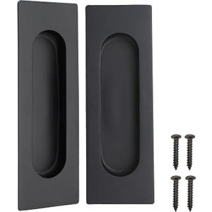 CozyTower 4.72 Inch Matte Black Recessed Flush Finger Pulls for Closet Door Kitchen Cabinet, Small Sliding Cupboard Door Handle, Stainless Steel Rectangular Hardware (2 Pack)