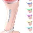 7 Color Light Therapy Facial Massager with Adjustable Vibration and Thermals for Wrinkles, Double Chin, Red Light Skin Care Tool with Base, Pink