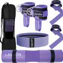 7Pcs-Barbell Pad Set for Hip Thrust - Squat Pad, Bench Press Workout Foam Weight Lifting Bar Cushion,Gym Accessories for Women with Bar Bad,with Gym Ankle Straps,Hip Resistance Bands,Lifting Strap (Purple)