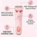 Livora Electric Shaver for Women, SilkGlide Cordless Razor for Legs Underarms Bikini, Painless Hypoallergenic Lady Trimmer, IPX7 Waterproof Wet Dry Use, USB Rechargeable (Pink)