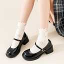 Womens Ruffle Crew Socks Vintage Patterned Ankle Casual Fashion Dress Sock Cute Lettuce Floral Socks 5/6 Pack (9-11, 6pairs(black,green,brown,oatmeal,grey,cream White))