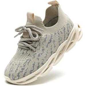 DADAWEN Boys Girls Lightweight Breathable Sneakers Kids Tennis Shoes Athletic Running Shoes for Toddler/ Little Kid Beige US Size 7 M Toddler