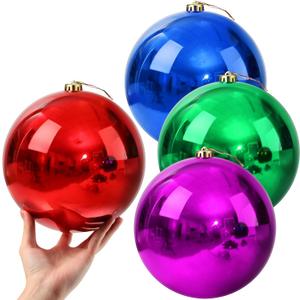 Zubebe 4 Pcs Extra Large Christmas Ball Ornaments 8'' (200 Mm) Giant Oversized Commercial Grade Plastic Balls Xmas Hanging for Outdoor Indoor Holiday Decor(Shiny Red Purple Green Blue)