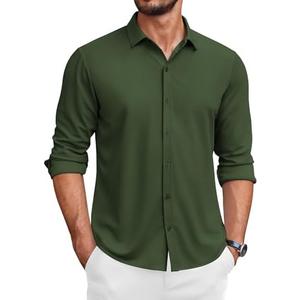 COOFANDY Men's Long Sleeve Wrinkle Free Shirts Button Down Casual Stretch Dress Shirt (Green,Small)