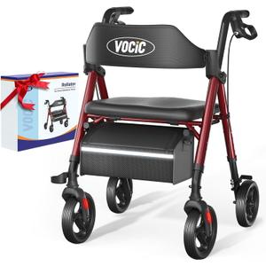 Walkers for Seniors, Z21 Rollator Walker with Seat Supports 350lb, 8" Big Wheels for All Terrain, Ergonomic Arc Seat & 6" Ultra Backrest Foldable Walker, Dual Height Adjustment, Lightweight 2025 (Gloria Red)