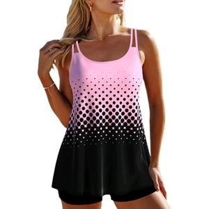 ROSEWE 2025 Tankini Swimsuits for Women, Two Piece Bathing Suits with Shorts, Modest Tank Top Swim Dress Pink Black M