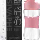 Sivaphe Clear Kids Water Bottle with Straw Cap 12 oz, Portable Leak-Proof Tritan Small Beverage Bottle 350 ml, Transparent Sports Drinking Bottle 350ml for School Girls Lightweight Pink (11.8 Ounces)
