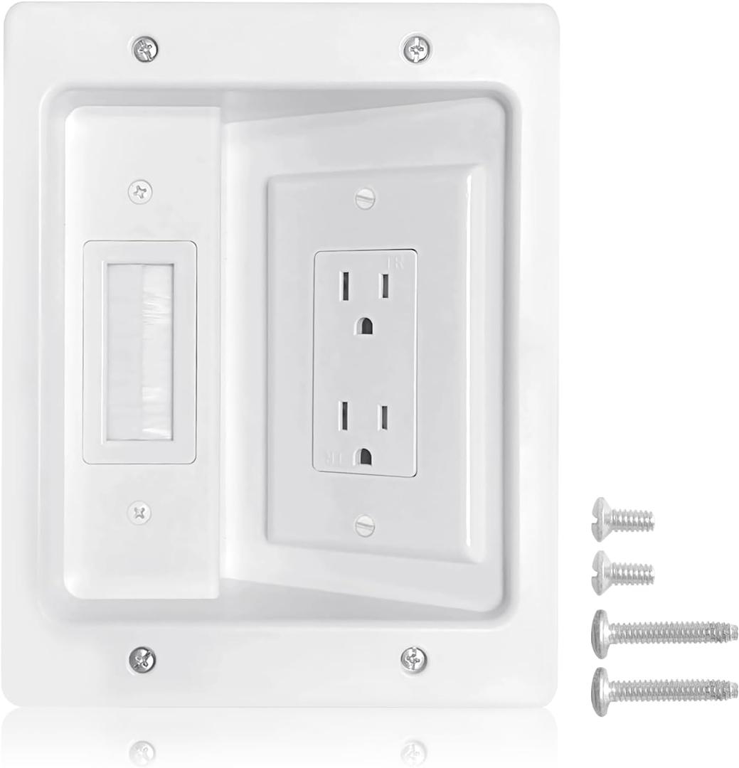 Recessed Outlet Box in Wall Cable Management Kit, Cable Pass Through Wall Plate Insert for TV, HDMI, Network, Ethernet, Home Theater Speaker Systems, Hide Cables Behind The Wall (White)