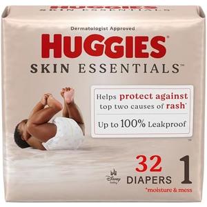 Huggies Size 1 Diapers, Skin Essentials Baby Diapers, Size 1 (8-14 lbs), 32 Count,  Huggies Size 1 Diapers, Skin Essentials Baby Diapers, Size 1 (8-14 lbs), 32 Count,
