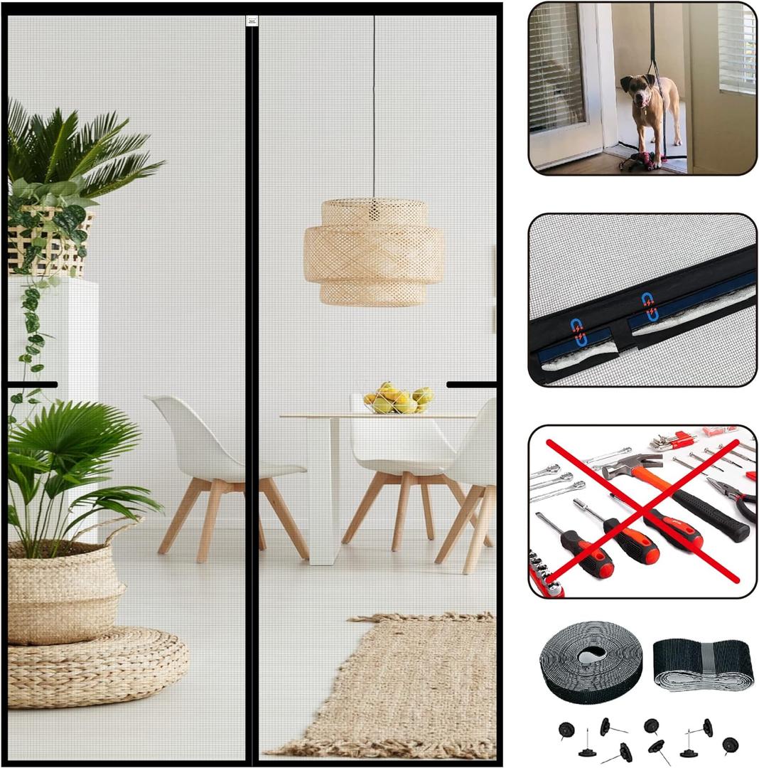 Screen Door Mesh Magnetic Closure 36 x 82 inch, Self Closing Fiberglass Mosquito Net with Magnet for Doors, Heavy Duty Bug Fly Screens Curtain for Doorway, Keep Bugs Out, Pet Friendly (Gray)