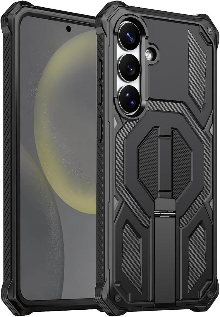 for Galaxy S24/S25 Plus Magnetic Case with Screen Protectors, Black | Compatible with MagSafe, Concealed Kickstand, 2 Pack Screen Protectors, Military Grade, Double Layer, Shockproof Protection