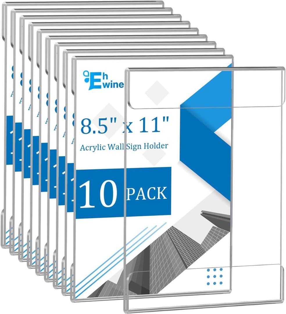 EHWINE 10 Pack 8.5x11 Wall Mount Acrylic Sign Holder, Wall Signs Photo Menu Flyer Display Holders, Plastic Clear Acrylic Frames for Office Home Hotel Business Store (with Adhesive Tape) EHWINE 10 Pack 8.5x11 Wall Mount Acrylic Sign Holder, Wall Signs Photo Menu Flyer Display Holders, Plastic Clear Acrylic Frames for Office Home Hotel Business Store (with Adhesive Tape)