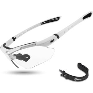 ROCKBROS Pickleball Glasses for Men & Women Photochromic Sports Sunglasses, UV400 Protection & Interchangeable Strap