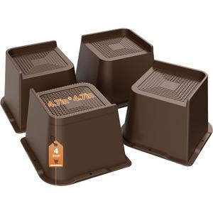 Bed Risers Heavy Duty, Oversized Furniture Risers, Support Up to 6000 Lbs, Lift 4 inch for Couch, Sofa, Table,Chair (Dark Brown 4 Pack, 4inch)