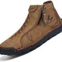 Mens Casual Leather Shoes Ankle Chukka Boots Handmade Side Zipper Mid top Slip On Loafers Fashion Lightweight Walking Driving High Boots (Brown)