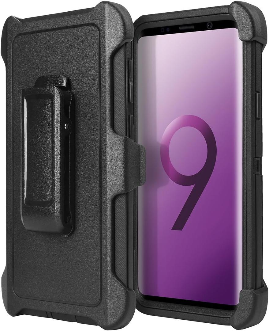 3 x AICase 3 in 1 Armor Galaxy S9+ Heavy Duty Holster Case with Belt Clip, Kickstand & Shock Reduction (Black)
