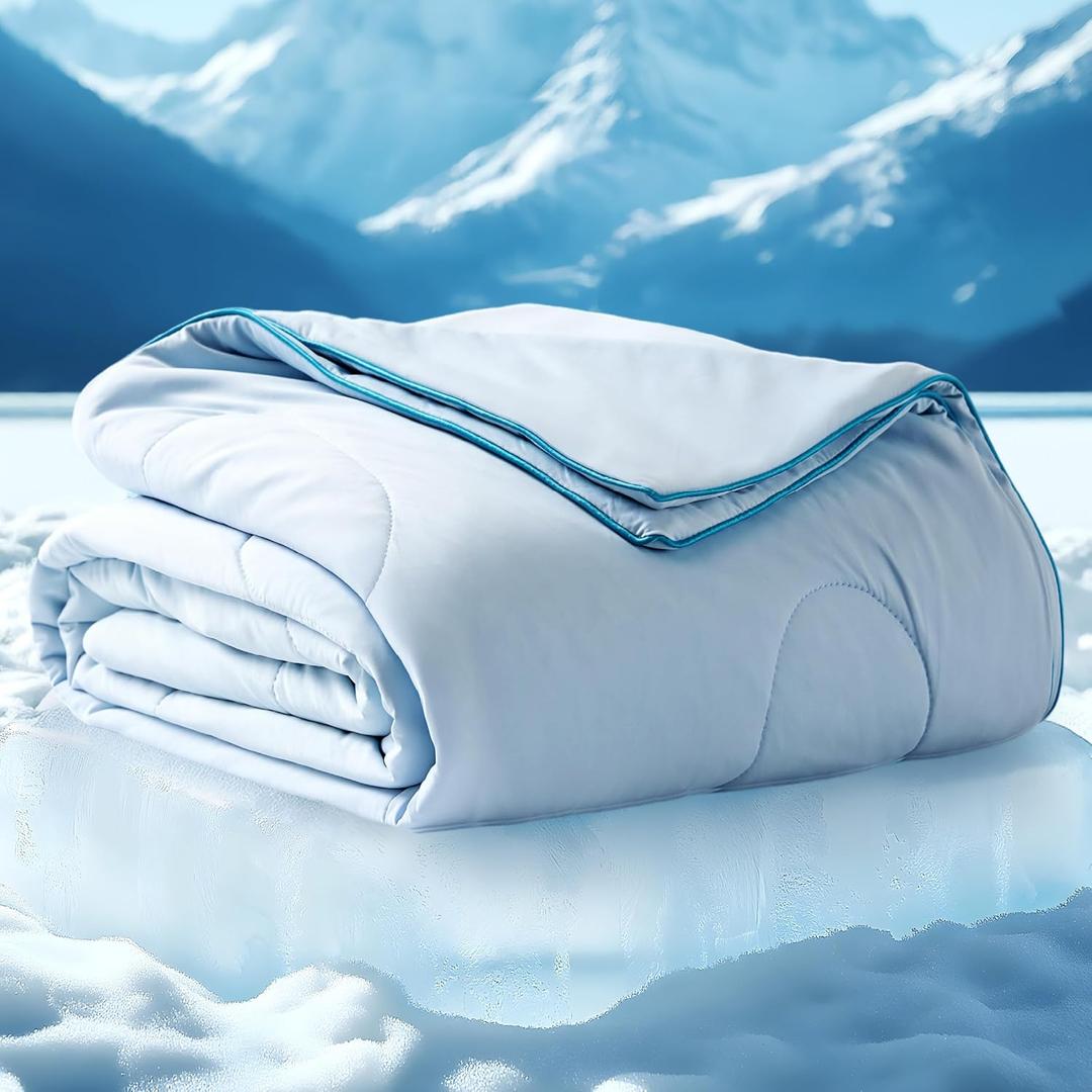 Bedsure Cooling Blankets for Hot Sleepers - Cooling Comforter, Cold Summer Blanket Twin Size for Bed, Ice Breathable and Lightweight Gift for Night Sweats, Blue, 60x80 Inches