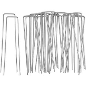 50 Pack 6 Inch Galvanized Tent Stakes, Heavy Duty U-Shaped Ground Stakes for Tents, Canopies and Weed Barrier Fabric, Suitable for Outdoor Use