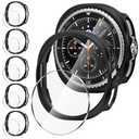 Suoman 5+5 Pack for Samsung Galaxy Watch 8 Classic 46mm Case, High Definition Tempered Glass Screen Protector, Hard PC Hollow Out Bumper Protective Cover