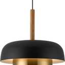 Mid Century Large Pendant Lighting,18.8 inch,2 Tiers,Raw Wood Accent,Black and Gold Modern Chandelier for Dining Room,Kitchen, Living Room