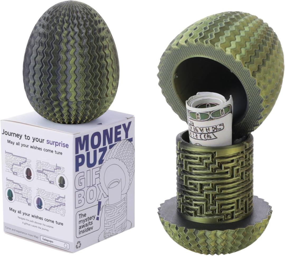 Maze Egg Money Puzzle Gift Box, Secret Cash Holder & Surprise Gift Container for Easter, Birthday, Wedding - Fun Brain Teaser Toy for Kids & Adults (Black Gold)