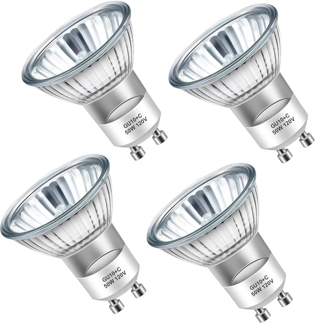 Halogen Bulbs 50W 120V, MR16 GU10+C Halogen Light Bulb for Candle Warmer Lamp Dimmable, Scented Wax Burner, Warm White NP5 Replacement Bulb for Track Lighting, Range Hood Lights, JDR Bulb, 4 Pack