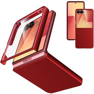 Cresee Case for Samsung Galaxy Z Flip 7 (2025) with Built-in Cover Screen Protector, Thin Hard Matte Polycarbonate Phone Case for Galaxy Z Flip7 - Red