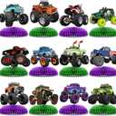 12 PCS Monster Truck Party Table Decorations, Monster Truck Birthday Honeycomb Centerpiece, Racing Car Theme Birthday Decoration for Boys Girls Baby Shower Kids Cake Decorations Party Supplies